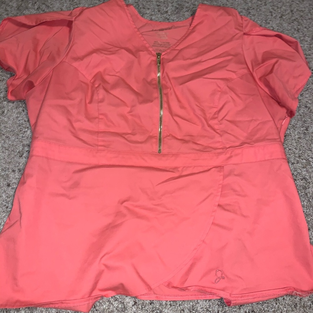 Jaanuu Tulip Scrub Top in Coral